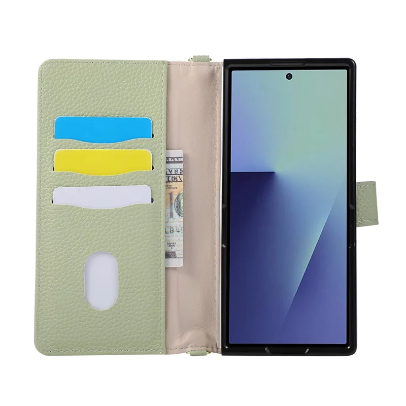 For Samsung Galaxy Z Fold8 Ultra Wallet Case Triangular Splicing Zipper Leather Phone Cover with Wrist Strap - Green