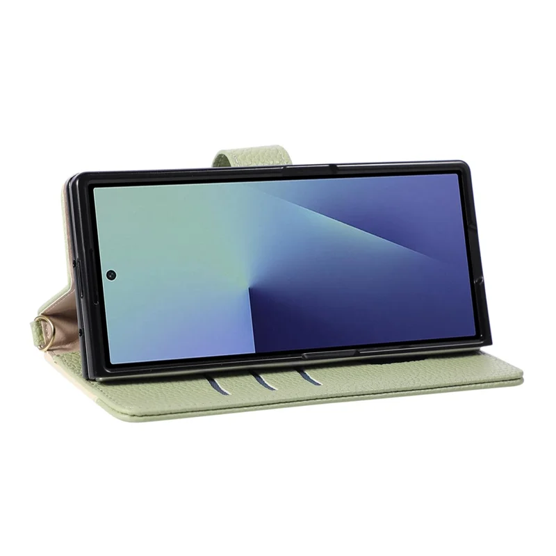 For Samsung Galaxy Z Fold8 Ultra Wallet Case Triangular Splicing Zipper Leather Phone Cover with Wrist Strap - Green
