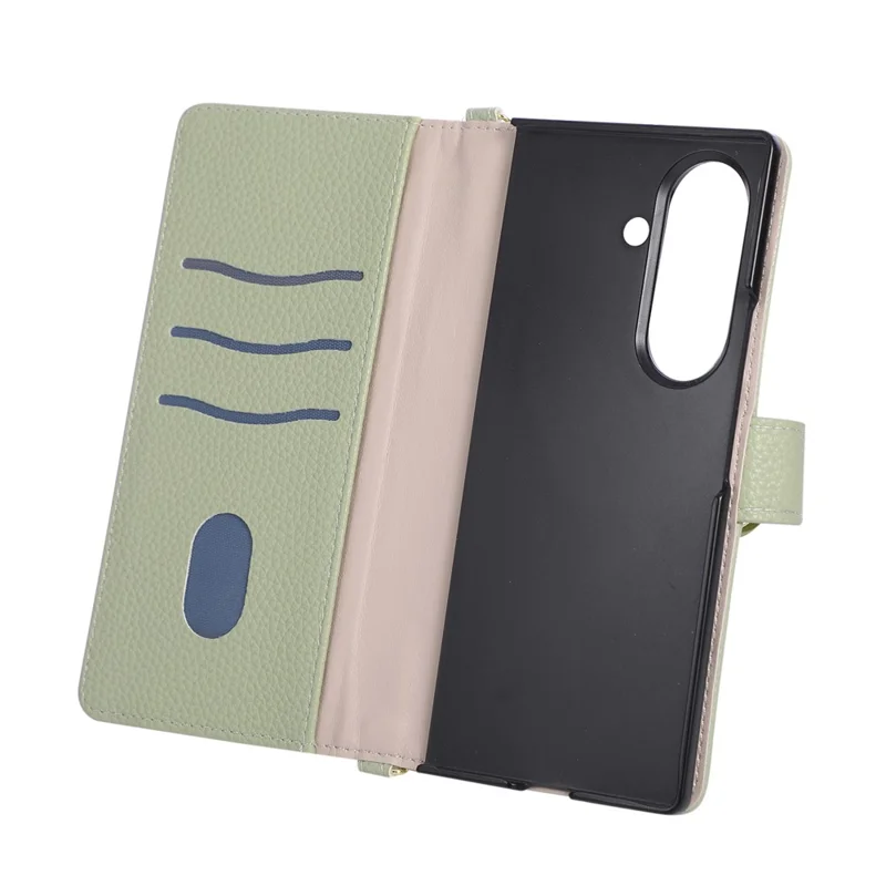 For Samsung Galaxy Z Fold8 Ultra Wallet Case Triangular Splicing Zipper Leather Phone Cover with Wrist Strap - Green