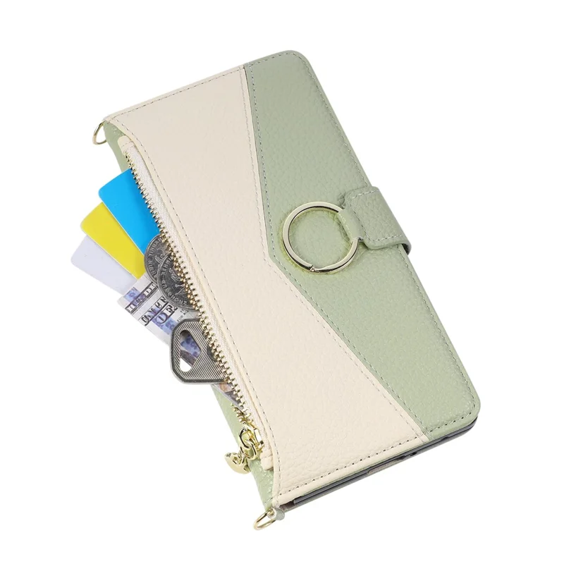 For Samsung Galaxy Z Fold8 Ultra Wallet Case Triangular Splicing Zipper Leather Phone Cover with Wrist Strap - Green