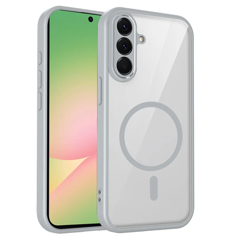 Funda magnética para Samsung Galaxy A56 5G, carcasa transparente de PC + TPU, antichoque, tacto suave, color gris