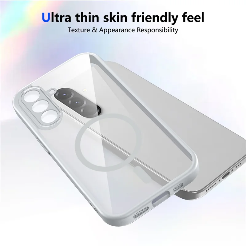 Funda magnética para Samsung Galaxy A56 5G, carcasa transparente de PC + TPU, antichoque, tacto suave, color gris
