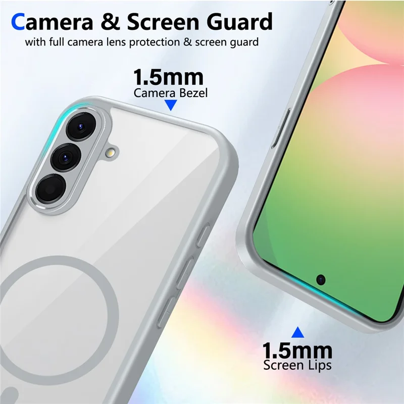 Funda magnética para Samsung Galaxy A56 5G, carcasa transparente de PC + TPU, antichoque, tacto suave, color gris