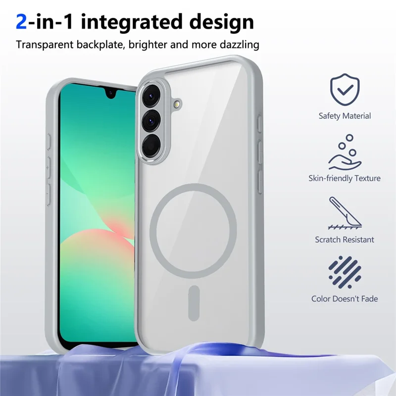 Прозрачный магнитный чехол для Samsung Galaxy S26, ударопрочный чехол из поликарбоната и ТПУ с приятной на ощупь текстурой - Серый