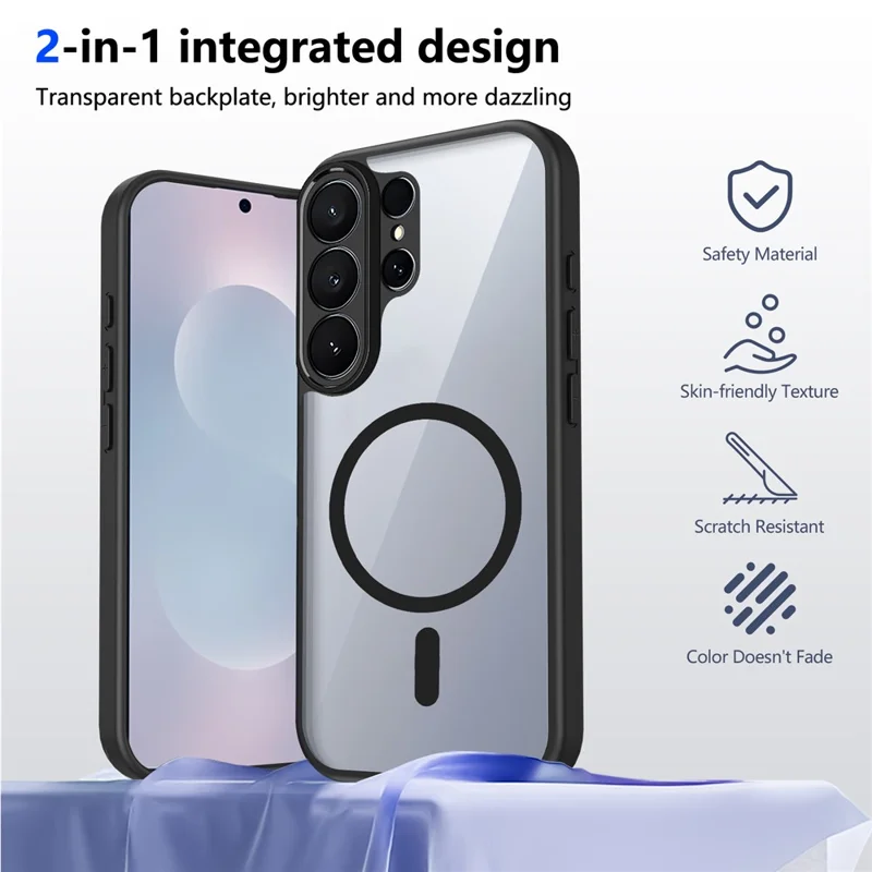 For Samsung Galaxy S26 Ultra Magnetic Case Transparent PC + TPU Shockproof Skin-friendly Phone Cover - Black