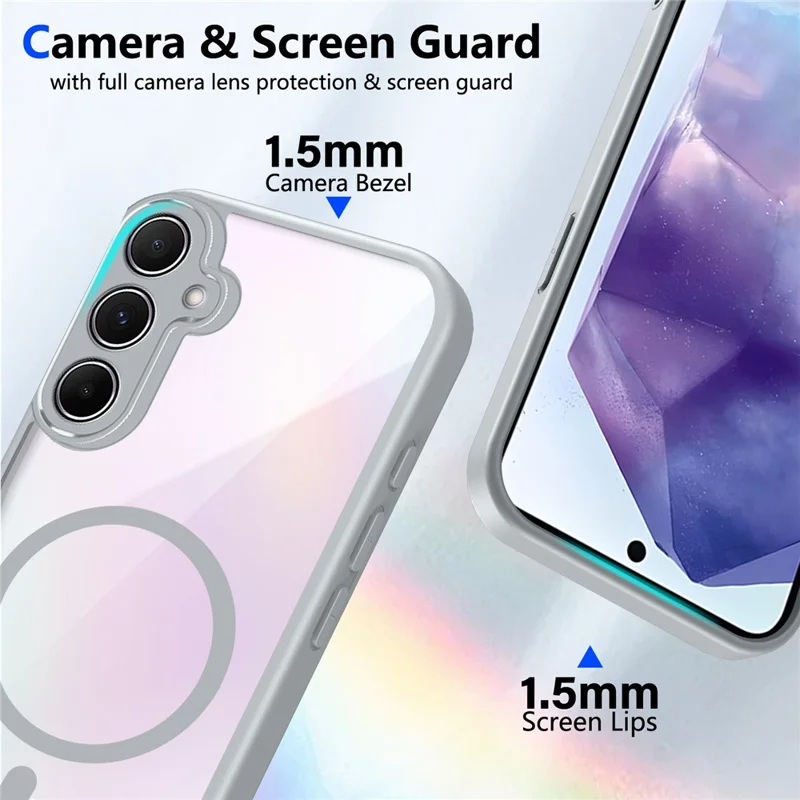 Cover magnetico per Samsung Galaxy S25, custodia trasparente in PC + TPU, antiurto, con rivestimento morbido al tatto - Grigio