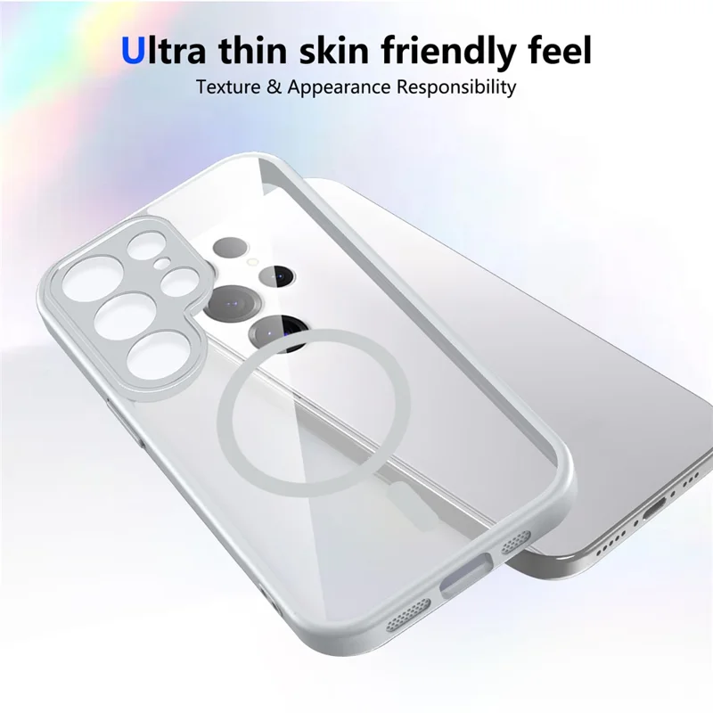 Étui magnétique pour Samsung Galaxy S25 Ultra, coque transparente en PC + TPU, antidéflagrante, agréable au toucher - Gris