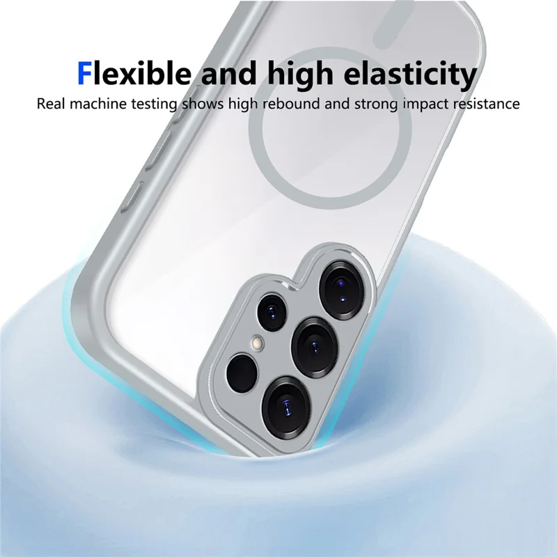 Étui magnétique pour Samsung Galaxy S25 Ultra, coque transparente en PC + TPU, antidéflagrante, agréable au toucher - Gris
