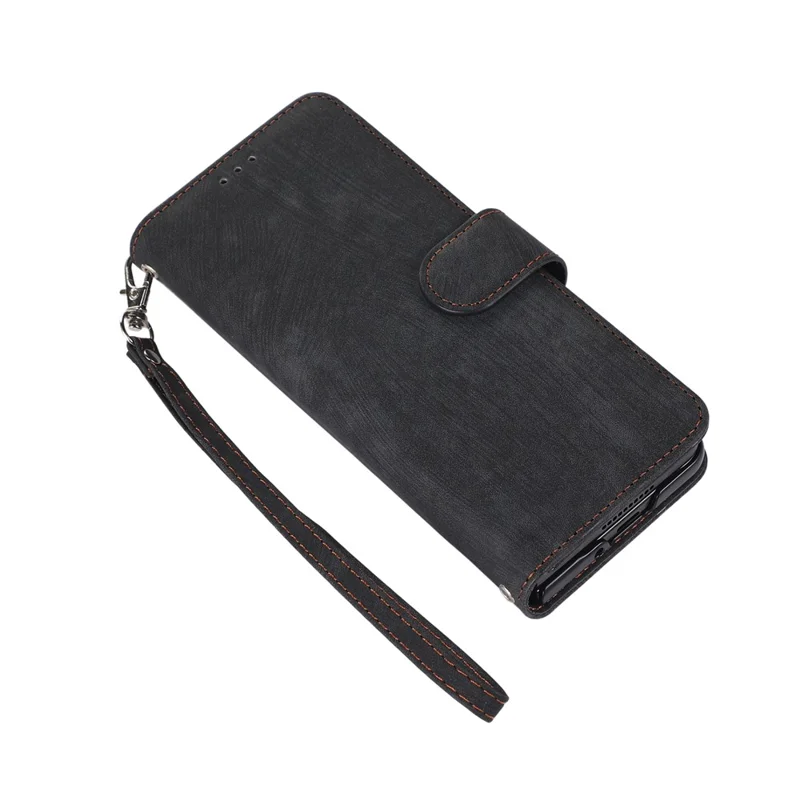 For Samsung Galaxy Z Fold7 5G Case PU Leather Wallet Phone Cover with Wrist Strap / Pen Holder - Black