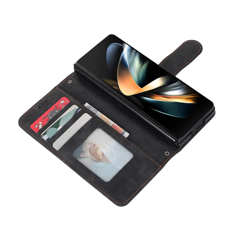 For Samsung Galaxy Z Fold7 5G Case PU Leather Wallet Phone Cover with Wrist Strap / Pen Holder - Black