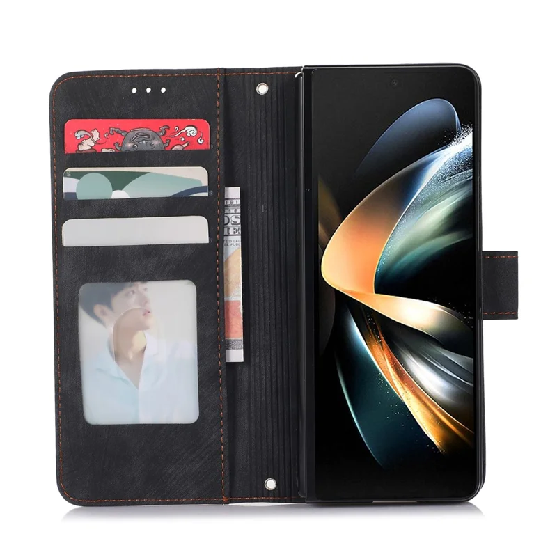 For Samsung Galaxy Z Fold7 5G Case PU Leather Wallet Phone Cover with Wrist Strap / Pen Holder - Black