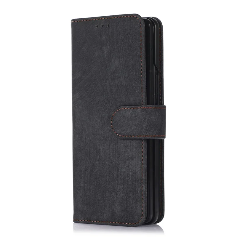 For Samsung Galaxy Z Fold7 5G Case PU Leather Wallet Phone Cover with Wrist Strap / Pen Holder - Black