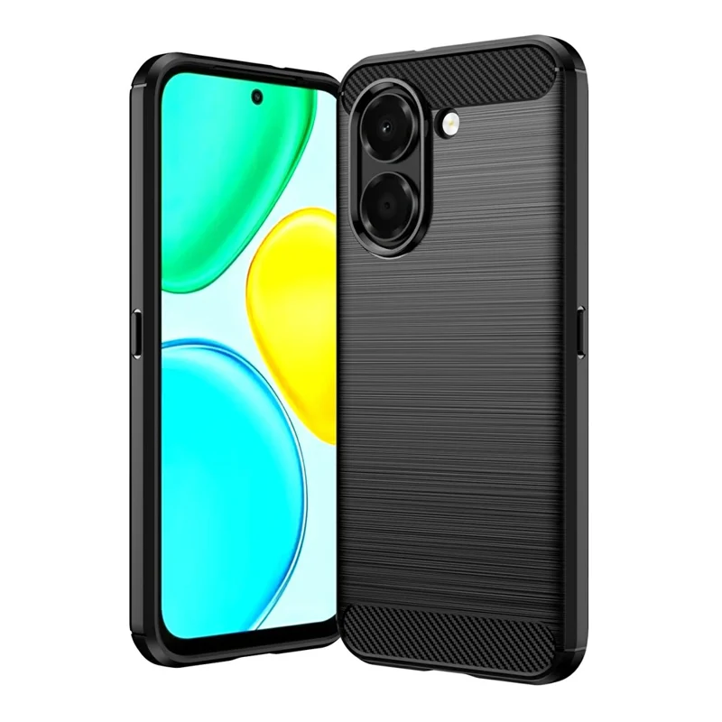 Coque TPU pour Honor X7e 4G, housse de protection avec texture fibre de carbone, finition brossée - Noir