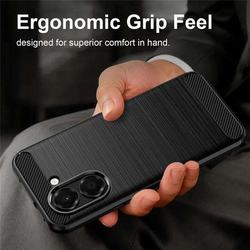 Coque TPU pour Honor X7e 4G, housse de protection avec texture fibre de carbone, finition brossée - Noir