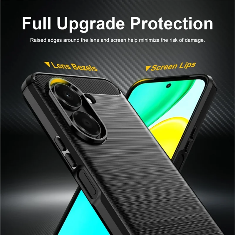 Coque TPU pour Honor X7e 4G, housse de protection avec texture fibre de carbone, finition brossée - Noir