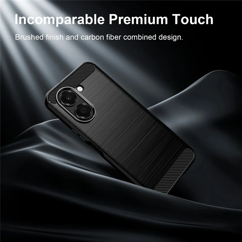 Coque TPU pour Honor X7e 4G, housse de protection avec texture fibre de carbone, finition brossée - Noir