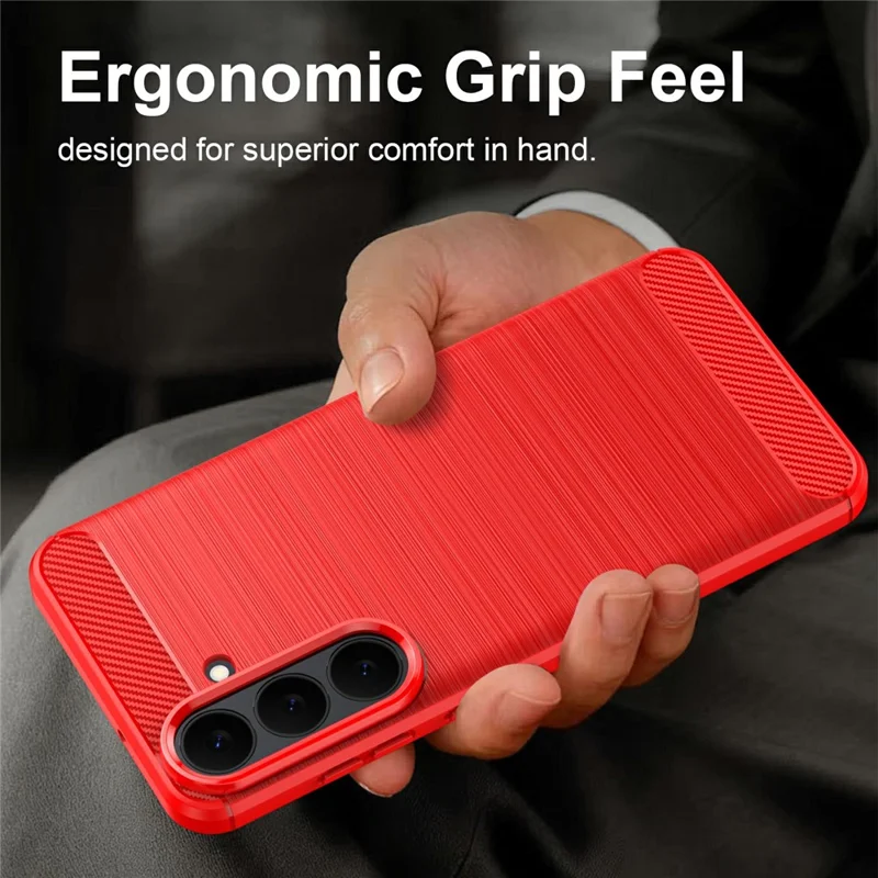 For Samsung Galaxy S26 FE TPU Case Protective Phone Cover Carbon Fiber Texture Brushed - Red - 2