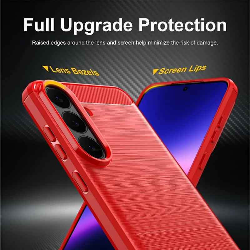 For Samsung Galaxy S26 FE TPU Case Protective Phone Cover Carbon Fiber Texture Brushed - Red - 3