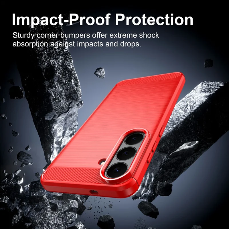 For Samsung Galaxy S26 FE TPU Case Protective Phone Cover Carbon Fiber Texture Brushed - Red - 4