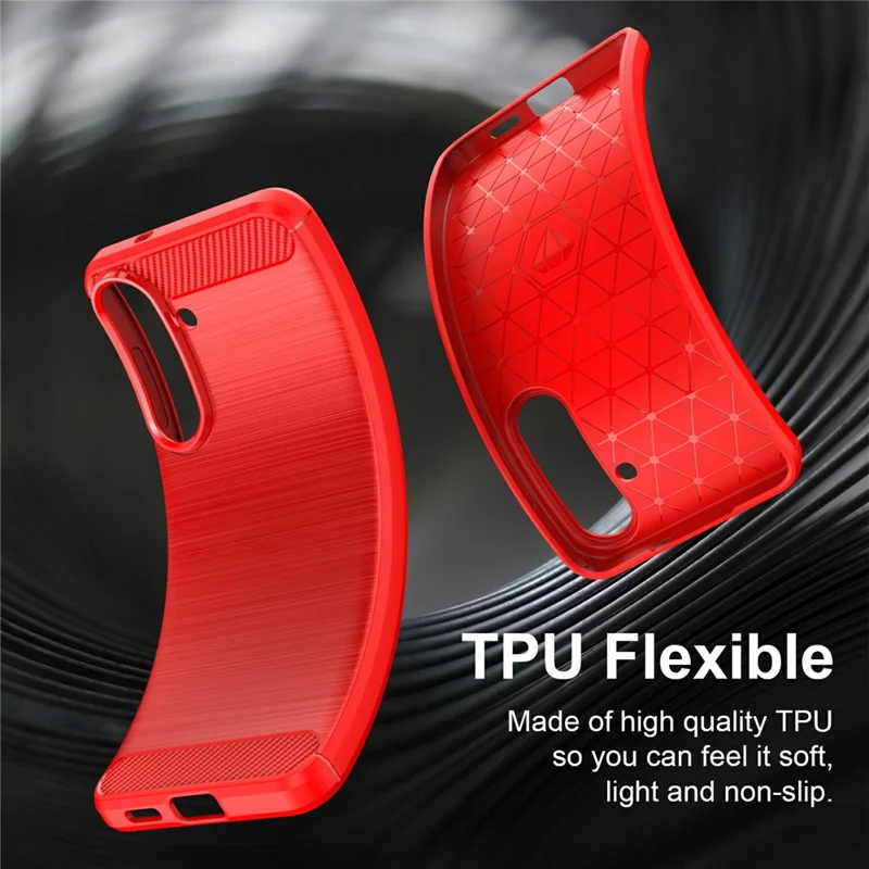 For Samsung Galaxy S26 FE TPU Case Protective Phone Cover Carbon Fiber Texture Brushed - Red - 5