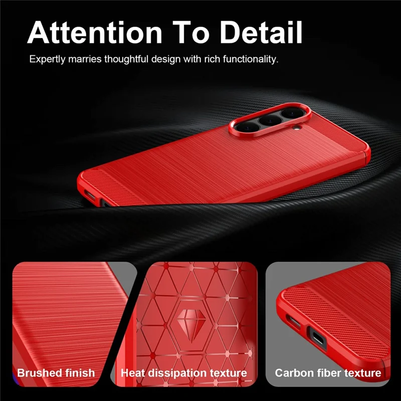 For Samsung Galaxy S26 FE TPU Case Protective Phone Cover Carbon Fiber Texture Brushed - Red - 6