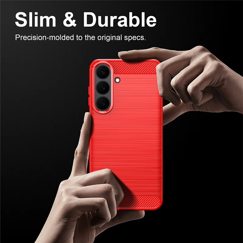 For Samsung Galaxy S26 FE TPU Case Protective Phone Cover Carbon Fiber Texture Brushed - Red - 7