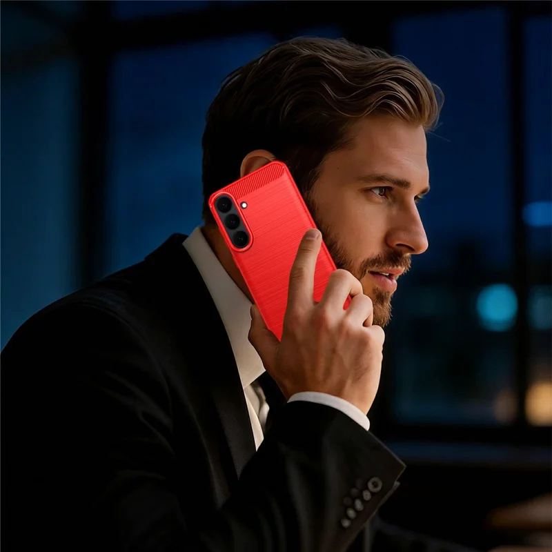 For Samsung Galaxy S26 FE TPU Case Protective Phone Cover Carbon Fiber Texture Brushed - Red - 9