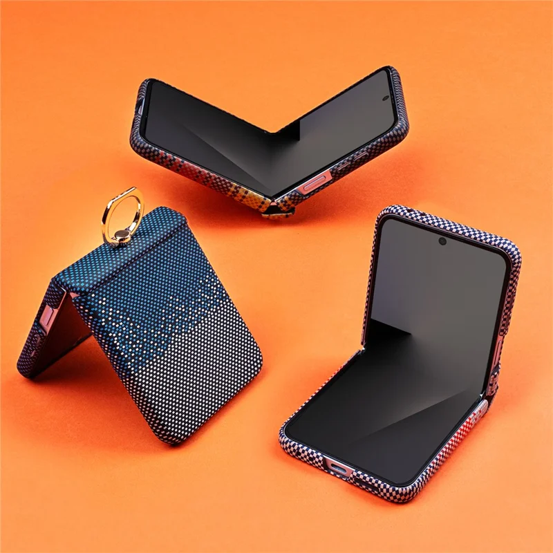 For Samsung Galaxy Z Flip8 Phone Case Ring Holder Kickstand PC Cover with Tempered Glass Screen Protector - Yellow