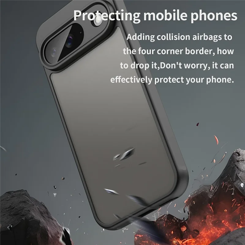 For Google Pixel 9 Phone Case Drop Proof Airbags Frosted Translucent PC + TPU Phone Back Cover - Black