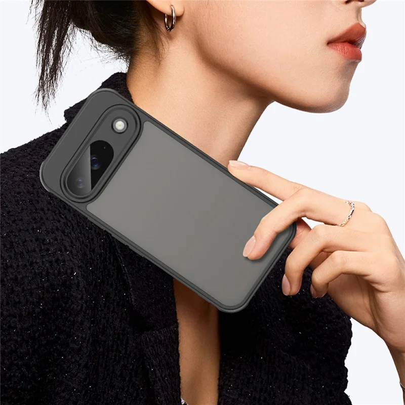 For Google Pixel 9 Phone Case Drop Proof Airbags Frosted Translucent PC + TPU Phone Back Cover - Black