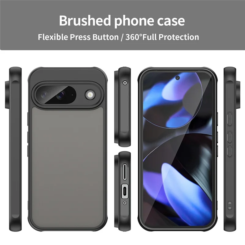 For Google Pixel 9 Phone Case Drop Proof Airbags Frosted Translucent PC + TPU Phone Back Cover - Black