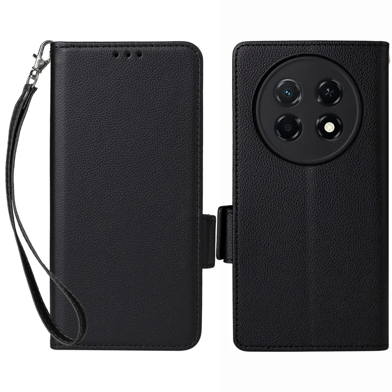 Für Huawei Enjoy 90 Pro Max / nova 15 Max Hülle Litschi-Textur Brieftasche Ledertelefonabdeckung mit Handschlaufe - Schwarz