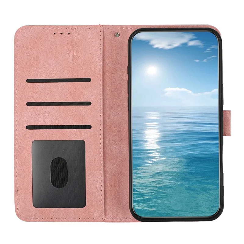 For iPhone 17e / 16e Wallet Case Butterfly Flower Imprint PU Leather Phone Cover with Wrist Strap - Pink