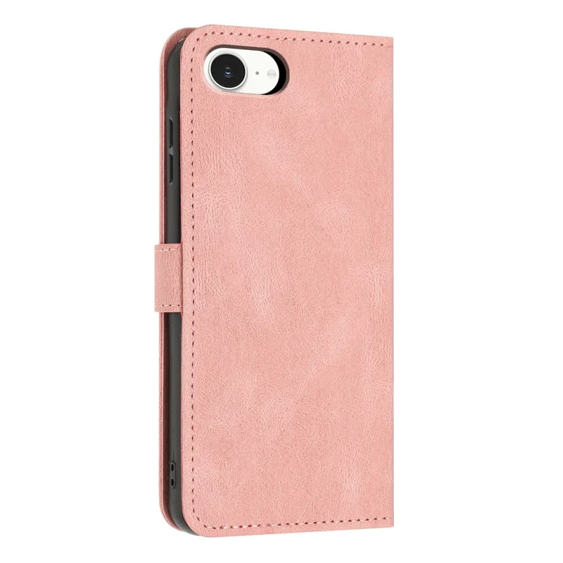 For iPhone 17e / 16e Wallet Case Butterfly Flower Imprint PU Leather Phone Cover with Wrist Strap - Pink