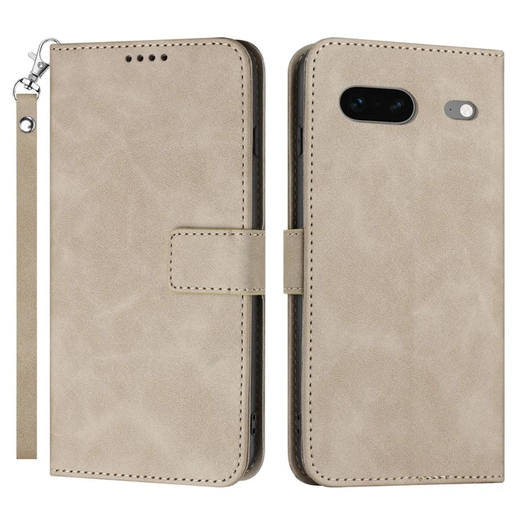 For Google Pixel 7 5G Anti-scratch Mobile Phone Case Magnetic Clasp PU Leather Stand Flip Wallet Cover with Strap - Khaki