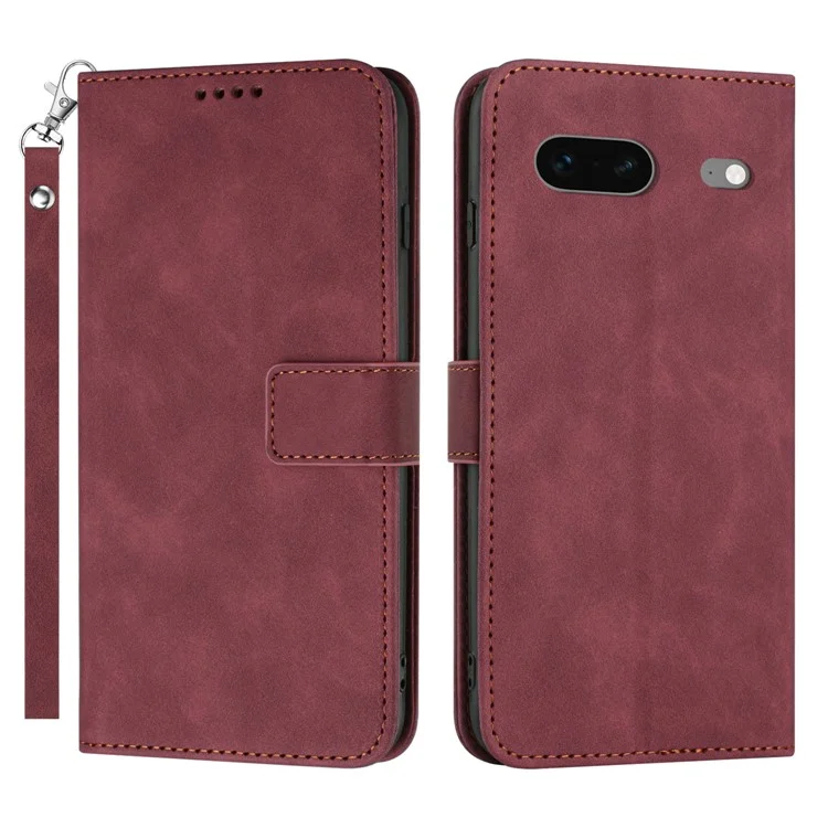 For Google Pixel 7 5G Anti-scratch Mobile Phone Case Magnetic Clasp PU Leather Stand Flip Wallet Cover with Strap - Wine Red