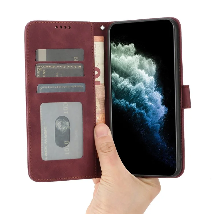 For Google Pixel 7 5G Anti-scratch Mobile Phone Case Magnetic Clasp PU Leather Stand Flip Wallet Cover with Strap - Wine Red