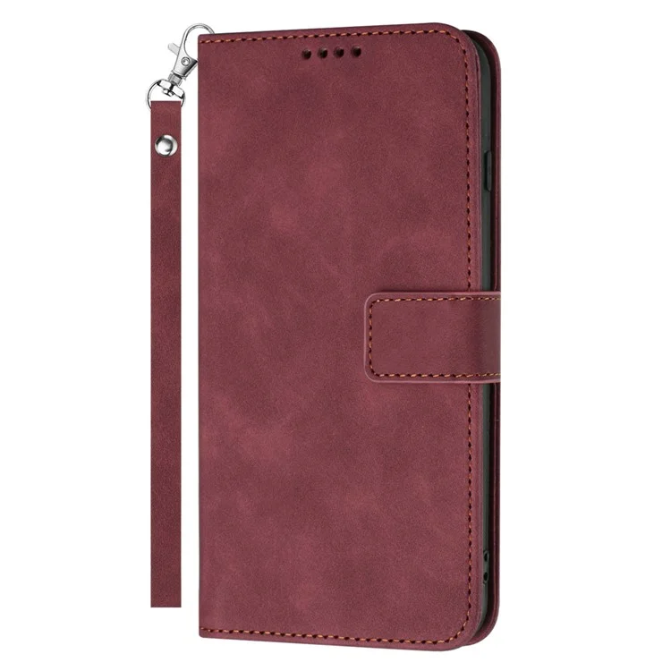 For Google Pixel 7 5G Anti-scratch Mobile Phone Case Magnetic Clasp PU Leather Stand Flip Wallet Cover with Strap - Wine Red
