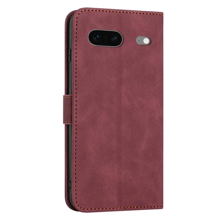 For Google Pixel 7 5G Anti-scratch Mobile Phone Case Magnetic Clasp PU Leather Stand Flip Wallet Cover with Strap - Wine Red