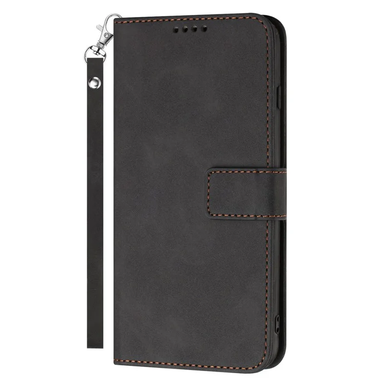 For Samsung Galaxy A22e Anti-scratch Cell Phone Flip Wallet Cover Phone Case Magnetic Clasp PU Leather Stand Shell with Strap - Black