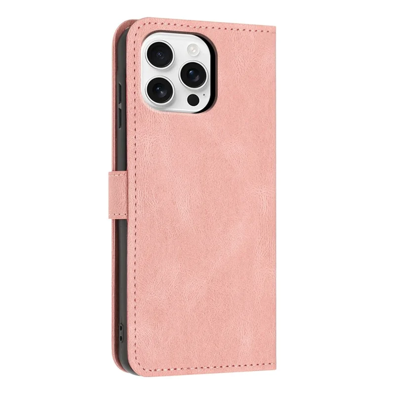 For iPhone 16 Pro Wallet Case Butterfly Flower Imprint PU Leather Phone Cover with Wrist Strap - Pink