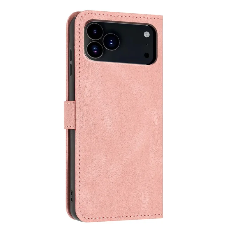 For iPhone 18 Pro Max / 17 Pro Max Wallet Case Butterfly Flower Imprint PU Leather Phone Cover with Wrist Strap - Pink
