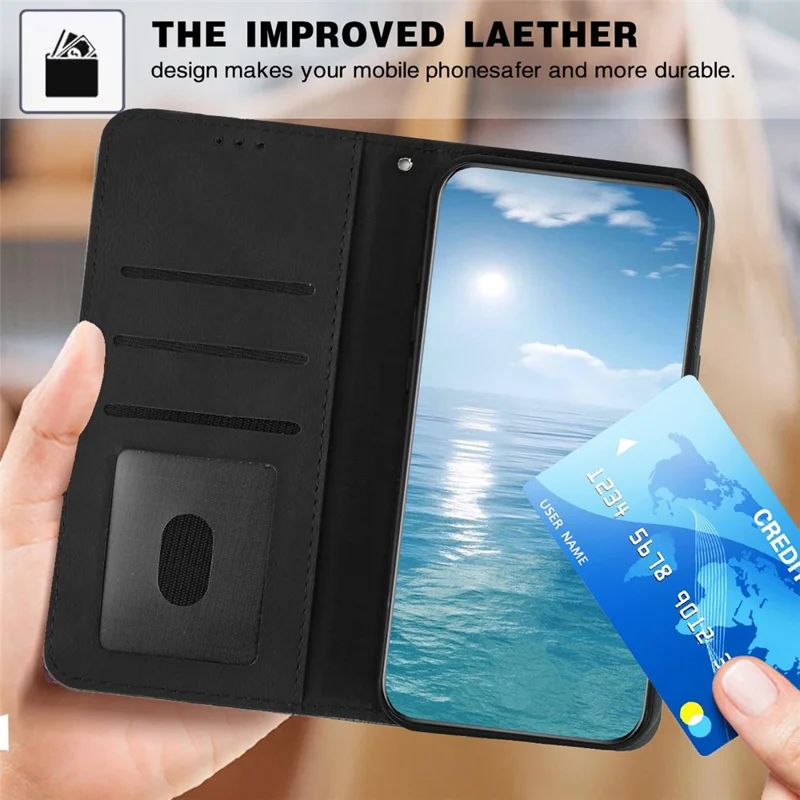 For Samsung Galaxy S25+ Wallet Case Butterfly Flower Imprint PU Leather Phone Cover with Wrist Strap - Black