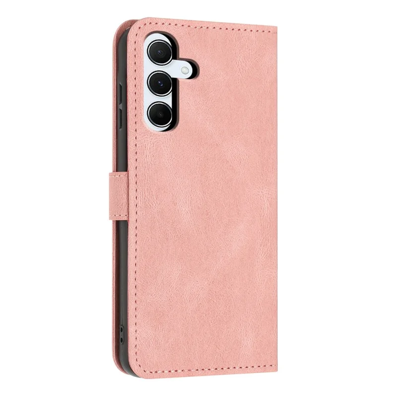 For Samsung Galaxy A55 5G Wallet Case Butterfly Flower Imprint PU Leather Phone Cover with Wrist Strap - Pink