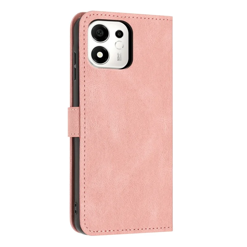 For Honor 600 Smart 5G Wallet Case Butterfly Flower Imprint PU Leather Phone Cover with Wrist Strap - Pink