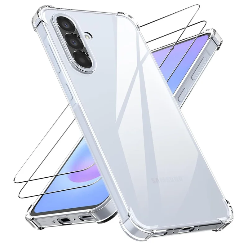 Capa para Samsung Galaxy A27 5G, TPU + Acrílico, com 2 Protetores de Ecrã de Vidro Temperado - Transparente