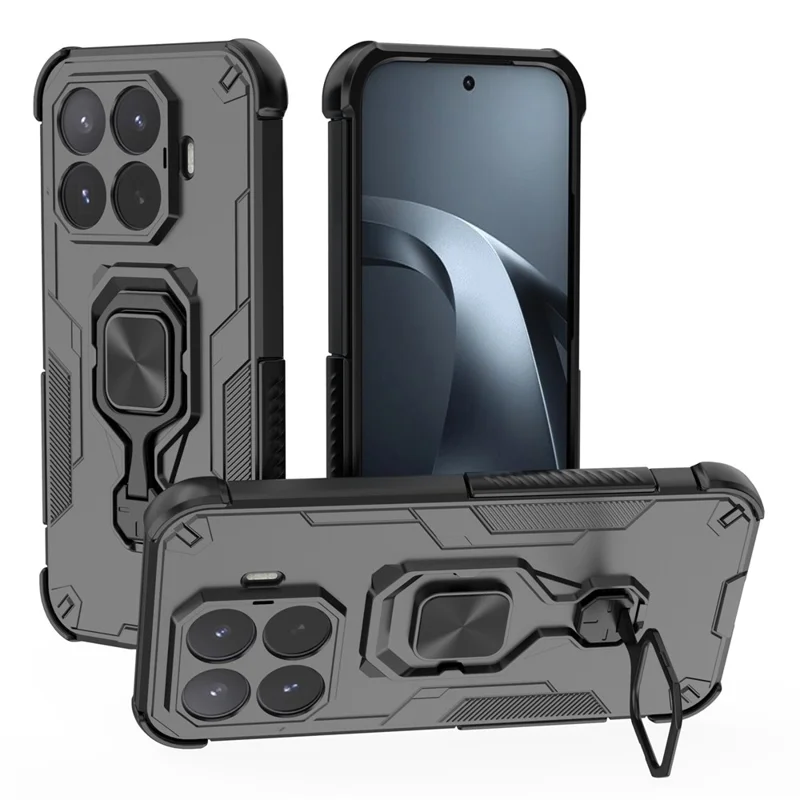 For Xiaomi 17T Case Rotatable Ring Kickstand PC + TPU Shockproof Phone Cover - Black