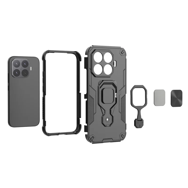 For Xiaomi 17T Case Rotatable Ring Kickstand PC + TPU Shockproof Phone Cover - Black