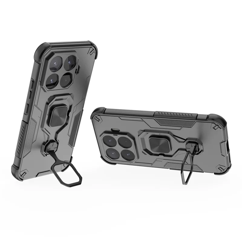 For Xiaomi 17T Case Rotatable Ring Kickstand PC + TPU Shockproof Phone Cover - Black
