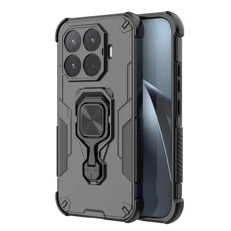 For Xiaomi 17T Case Rotatable Ring Kickstand PC + TPU Shockproof Phone Cover - Black